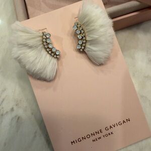 NEW Mignonne Gavigan Ivory Feather Earrings with Crystal Accents